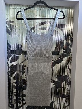 Moda International Silver Metallic Knit Mini Dress